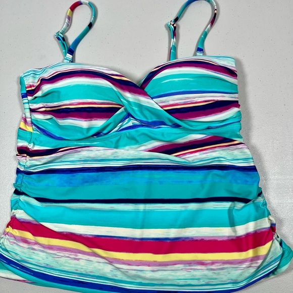 2 Bamboo Turquoise Blue Pink Striped Tankini Top size XL. - Picture 7 of 13